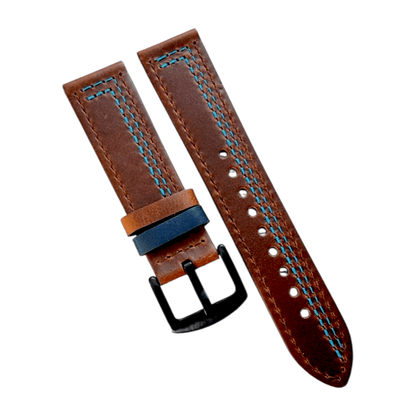 Leather Watch Strap Black Buckle 20mm Dark Brown - Wrist Envy