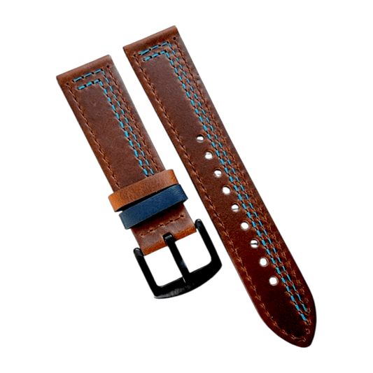 Leather Watch Strap Black Buckle 20mm Dark Brown - Wrist Envy