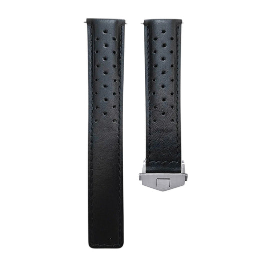 Luxury Calf Leather Rally Straps For Deployant Clasps All Black - Wrist Envy