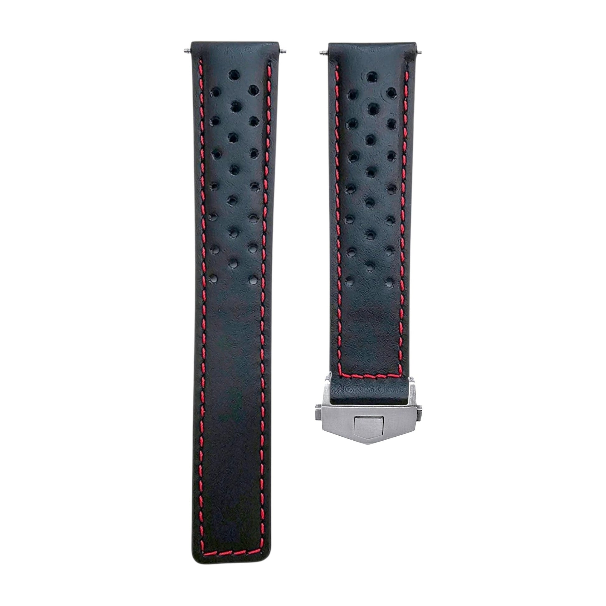 Luxury Calf Leather Rally Straps For Deployant Clasps Black Red - Wrist Envy