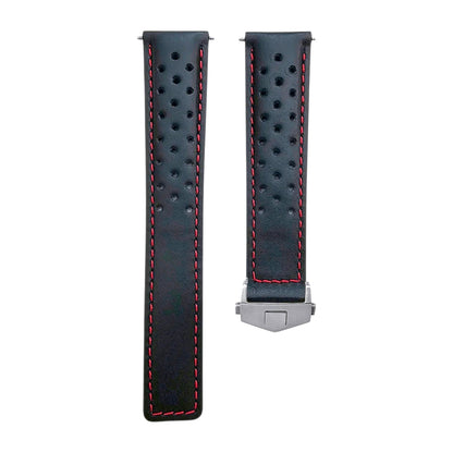 Luxury Calf Leather Rally Straps For Deployant Clasps Black Red - Wrist Envy