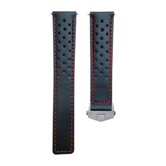 Luxury Calf Leather Rally Straps For Deployant Clasps Black Red - Wrist Envy