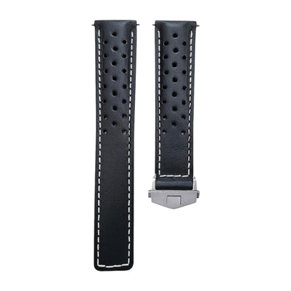 Luxury Calf Leather Rally Straps For Deployant Clasps Black White - Wrist Envy