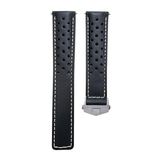Luxury Calf Leather Rally Straps For Deployant Clasps Black White - Wrist Envy