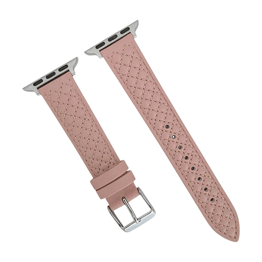 Luxury Italian Leather Diamond Stitch Watch Strap For Apple IWatch Dusty Pink - Wrist Envy