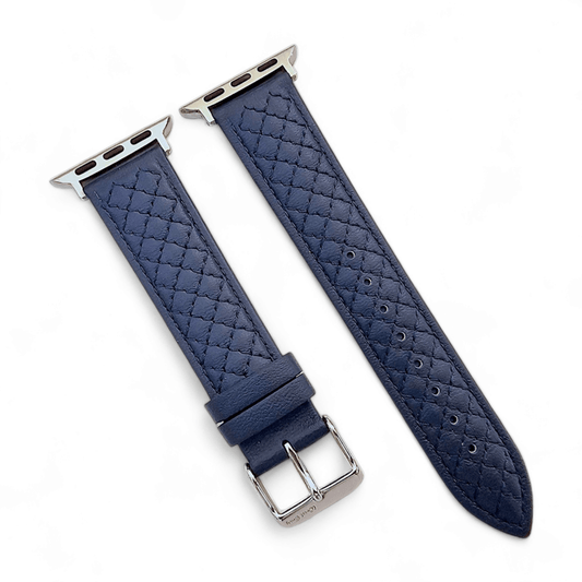 Luxury Italian Leather Diamond Stitch Watch Strap For Apple IWatch Navy Blue - Wrist Envy