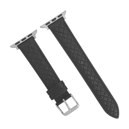 Luxury Italian Leather Diamond Stitch Watch Strap For Apple Watch Black - Wrist Envy