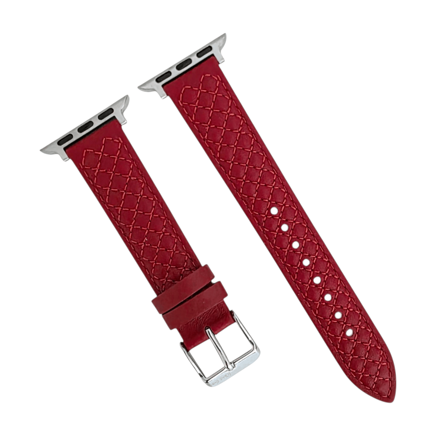 Luxury Italian Leather Diamond Stitch Watch Strap For Apple Watch Burgundy - Wrist Envy
