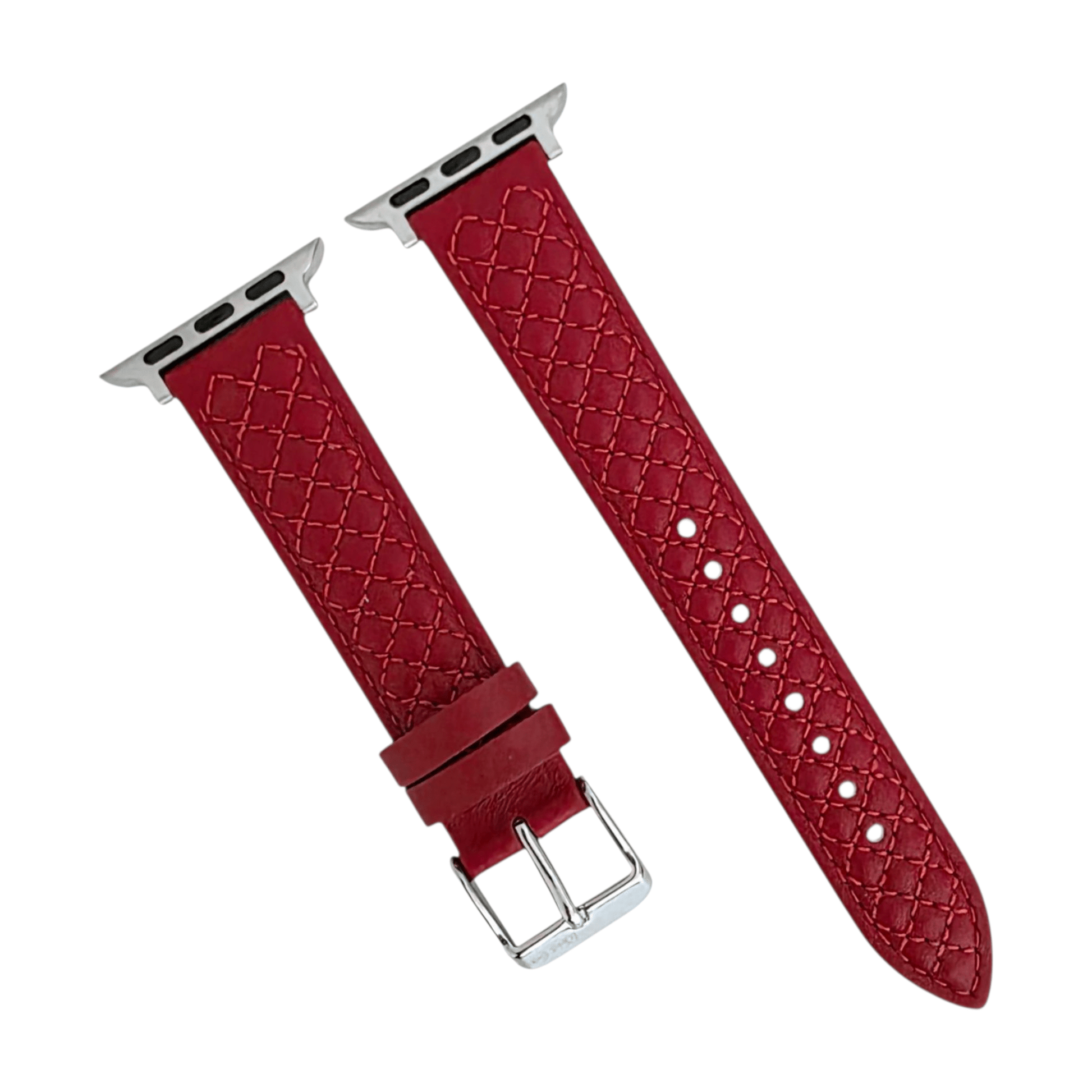 Luxury Italian Leather Diamond Stitch Watch Strap For Apple Watch Burgundy - Wrist Envy