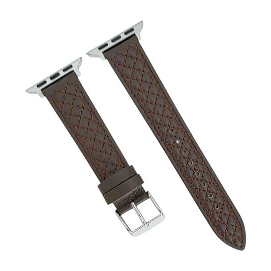 Luxury Italian Leather Diamond Stitch Watch Strap For Apple Watch Dark Brown - Wrist Envy