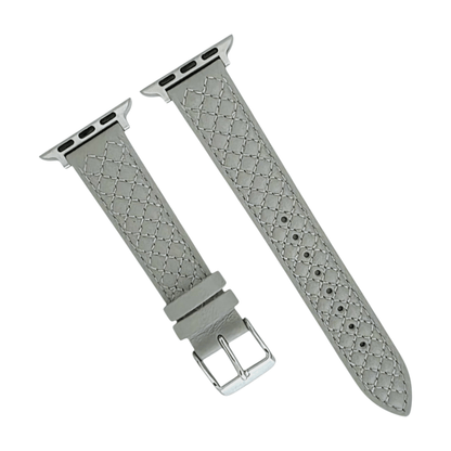 Luxury Italian Leather Diamond Stitch Watch Strap For Apple Watch Grey - Wrist Envy