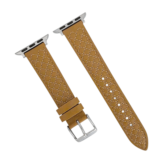 Luxury Italian Leather Diamond Stitch Watch Strap For Apple Watch Honey Tan - Wrist Envy