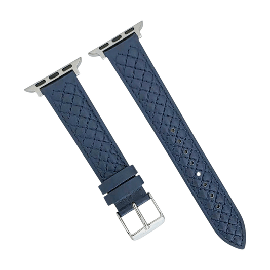 Luxury Italian Leather Diamond Stitch Watch Strap For Apple Watch Navy Blue - Wrist Envy