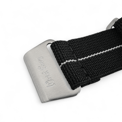 Marine Nationale Watch Strap 20mm 22mm Black White Stripe - Wrist Envy