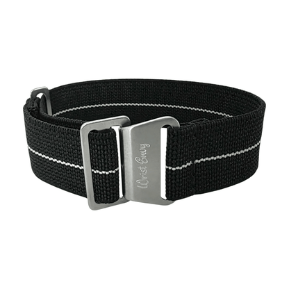 Marine Nationale Watch Strap 20mm 22mm Black White Stripe - Wrist Envy