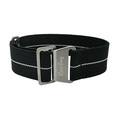 Marine Nationale Watch Strap 20mm 22mm Black White Stripe - Wrist Envy
