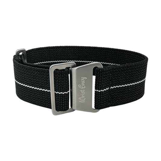 Marine Nationale Watch Strap 20mm 22mm Black White Stripe - Wrist Envy