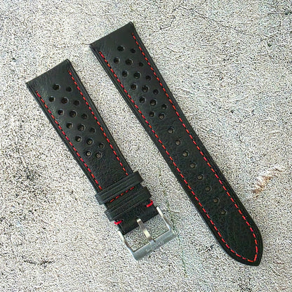 Minerva Box Leather Rally Strap - Custom Ready Made - Black - Wrist Envy