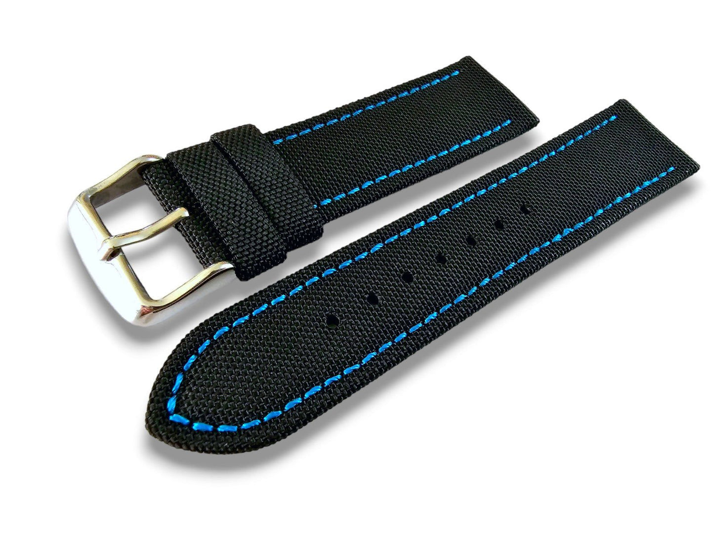 Premium Canvas Sailcloth Watch Strap 20mm 22mm Red Green Black Blue Stitching - Wrist Envy