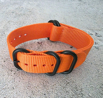 Nylon Military Watch Strap Band Black Hardware One Piece G10 MOD 20mm Orange UK - Wrist Envy