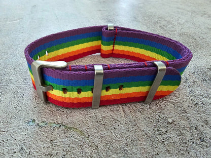 Nylon Military Watch Strap Band One Piece G10 Divers 22mm Herringbone Rainbow UK - Wrist Envy