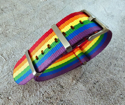 Nylon Military Watch Strap Band One Piece G10 Divers 22mm Herringbone Rainbow UK - Wrist Envy
