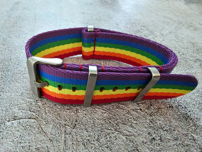 Nylon Military Watch Strap Band One Piece G10 Divers 22mm Herringbone Rainbow UK - Wrist Envy