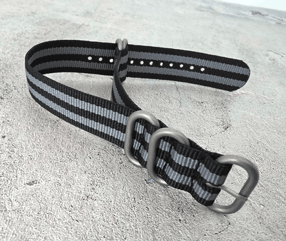 Nylon Military Watch Strap Band One Piece G10 MOD Bond Divers 20mm Black Grey UK - Wrist Envy