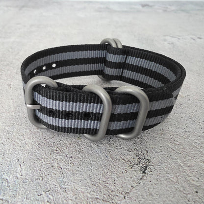 Nylon Military Watch Strap Band One Piece G10 MOD Bond Divers 20mm Black Grey UK - Wrist Envy