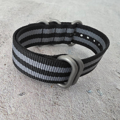 Nylon Military Watch Strap Band One Piece G10 MOD Bond Divers 20mm Black Grey UK - Wrist Envy