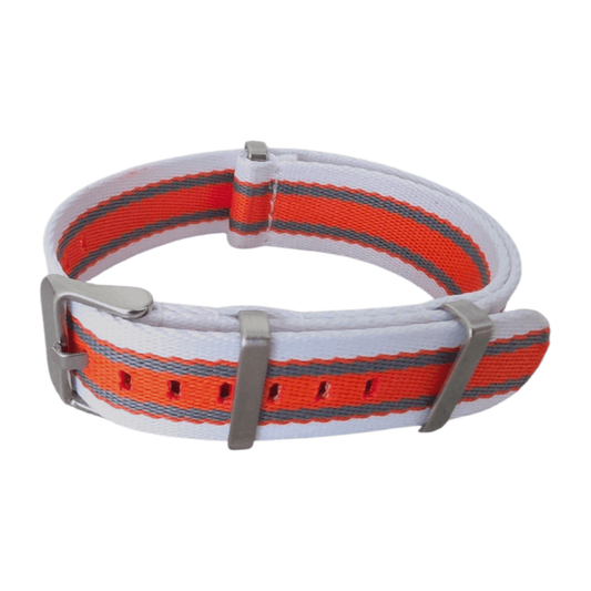 Nylon Military Watch Strap One Piece 20mm White Orange Grey - Wrist Envy