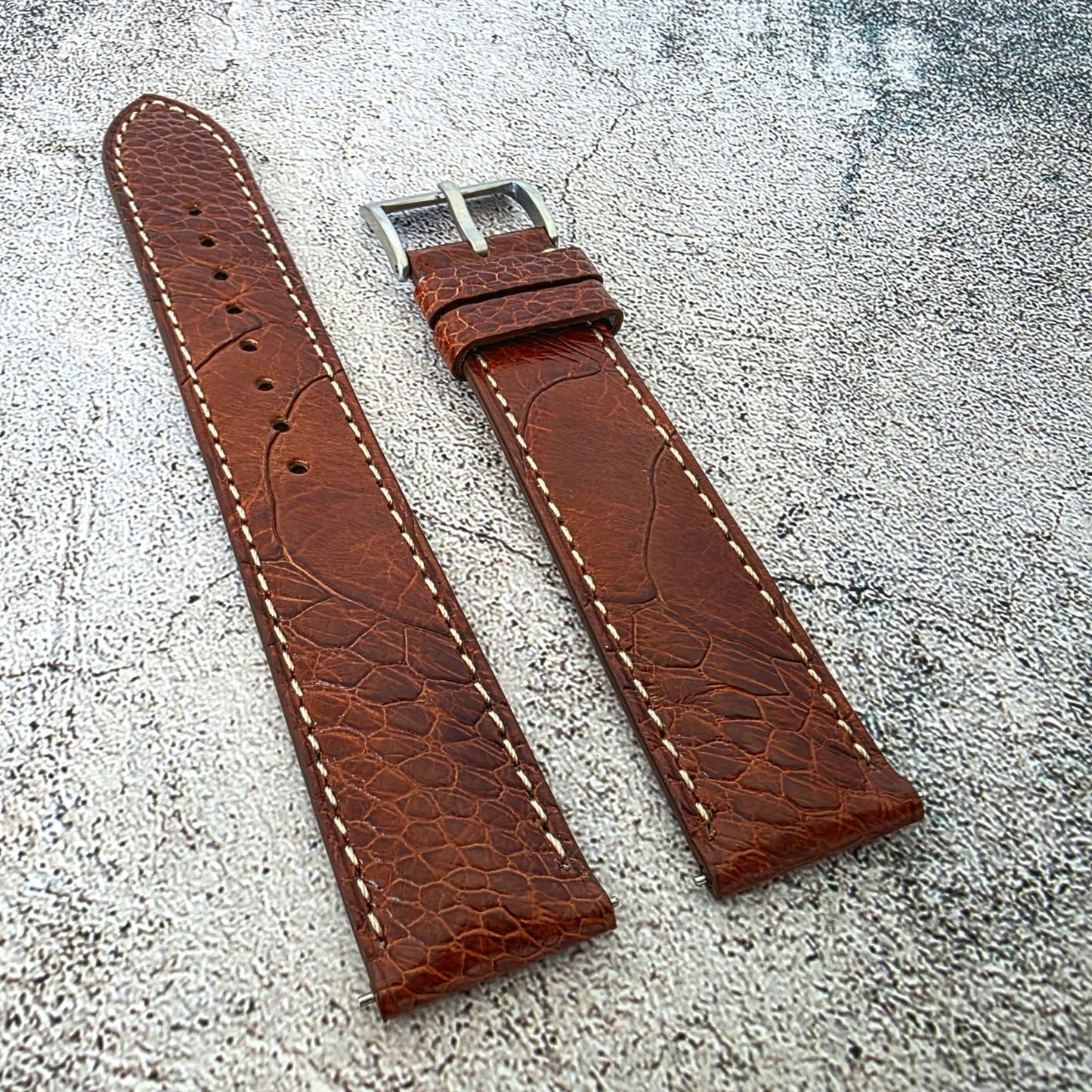 Ostrich Leg Watch Strap - Custom Ready Made - Chestnut - Wrist Envy