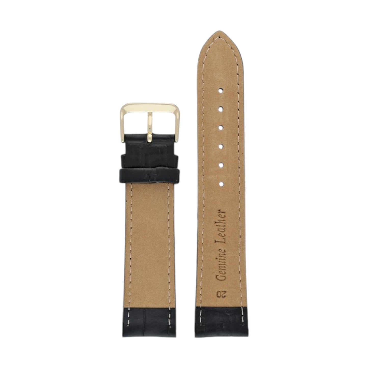 Padded Aligator Grain Watch Strap 12mm to 26mm Black - Wrist Envy