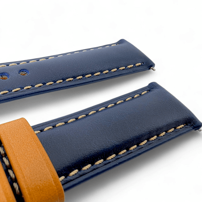 Padded Calf Skin Leather Watch Strap 20mm 22mm Blue - Wrist Envy
