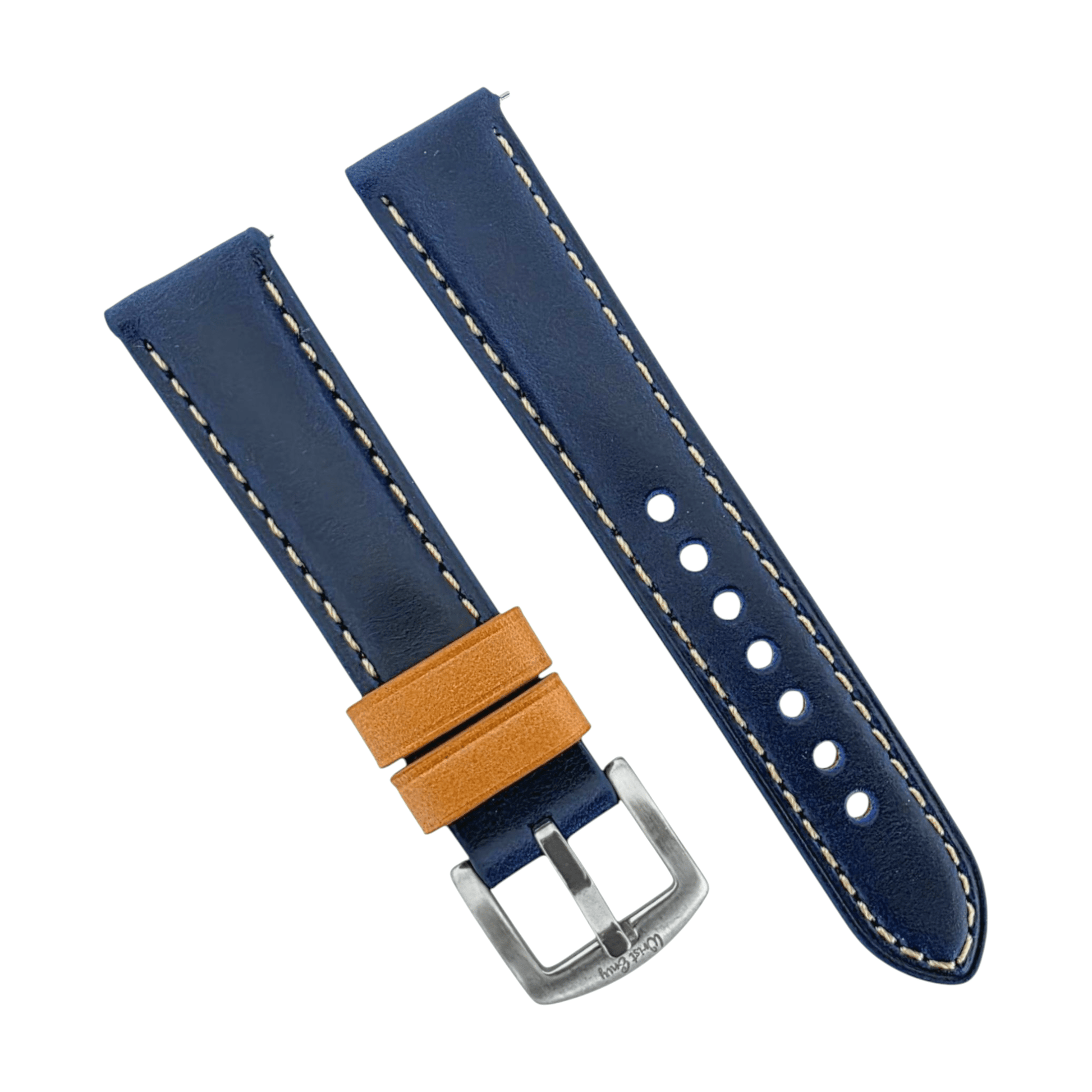 Padded Calf Skin Leather Watch Strap 20mm 22mm Blue - Wrist Envy