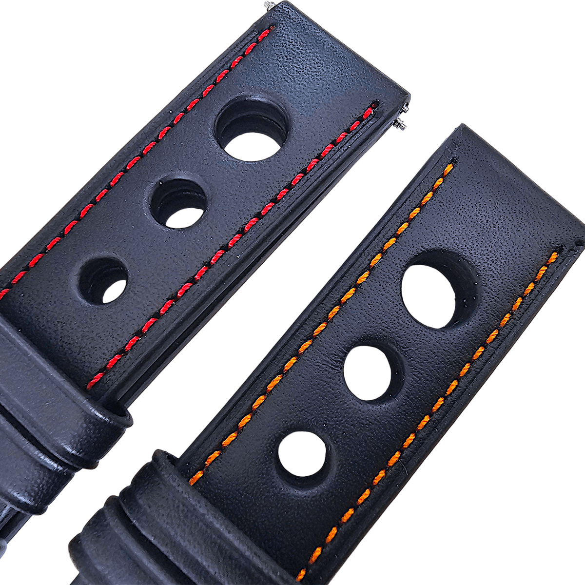 Premium Leather Rally Racing Watch Strap Band 18 20 22 24 mm Black Red Orange UK - Wrist Envy