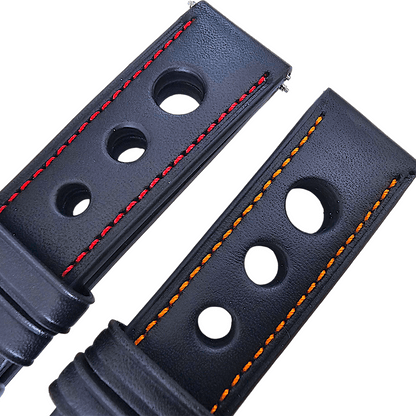 Premium Leather Rally Racing Watch Strap Band 18 20 22 24 mm Black Red Orange UK - Wrist Envy