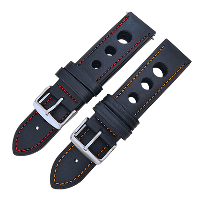 Premium Leather Rally Racing Watch Strap Band 18 20 22 24 mm Black Red Orange UK - Wrist Envy