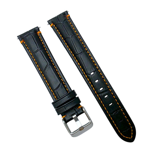 Premium Leather Watch Strap Crocodile Grain 18mm Black Orange - Wrist Envy