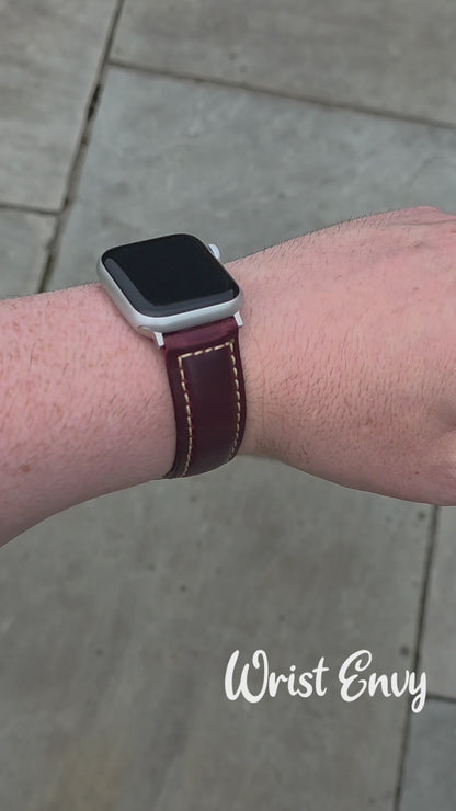 Full Grain Leather Strap For Apple Watch Burgundy