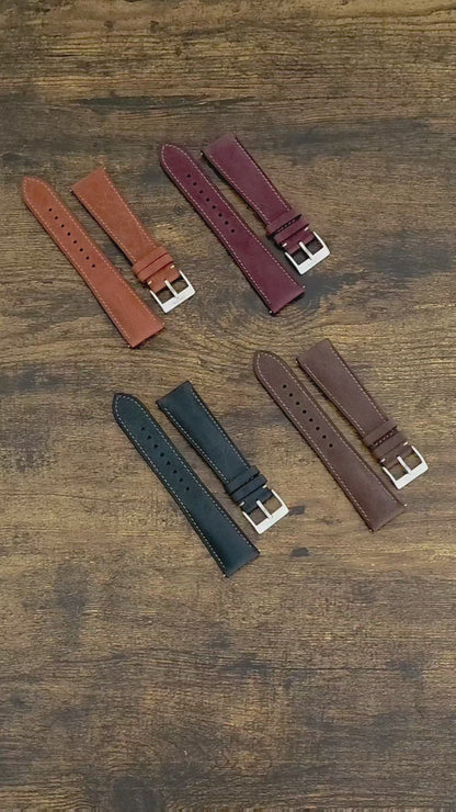 Genuine Full Grain Leather Tuscan Padded Watch Strap 20mm 22mm Dark Brown