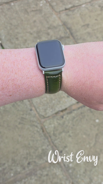 Full Grain Leather Strap For Apple Watch Green