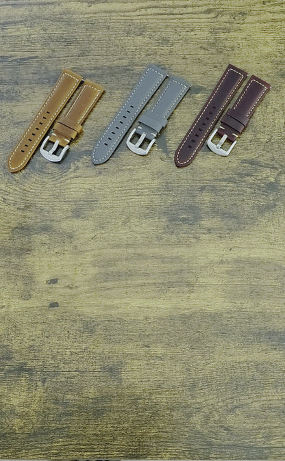 Vegetable Tanned Leather Watch Strap 20mm 22mm Pearl Grey