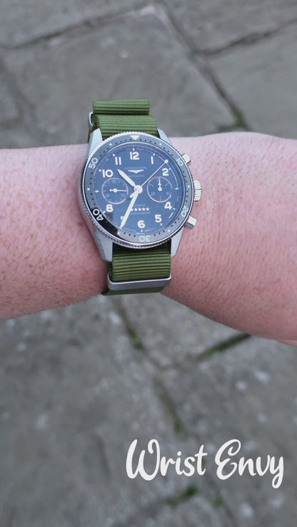 Velour Tubular Soft Touch Nylon Black Buckle Watch Strap 20mm 22mm Army Green