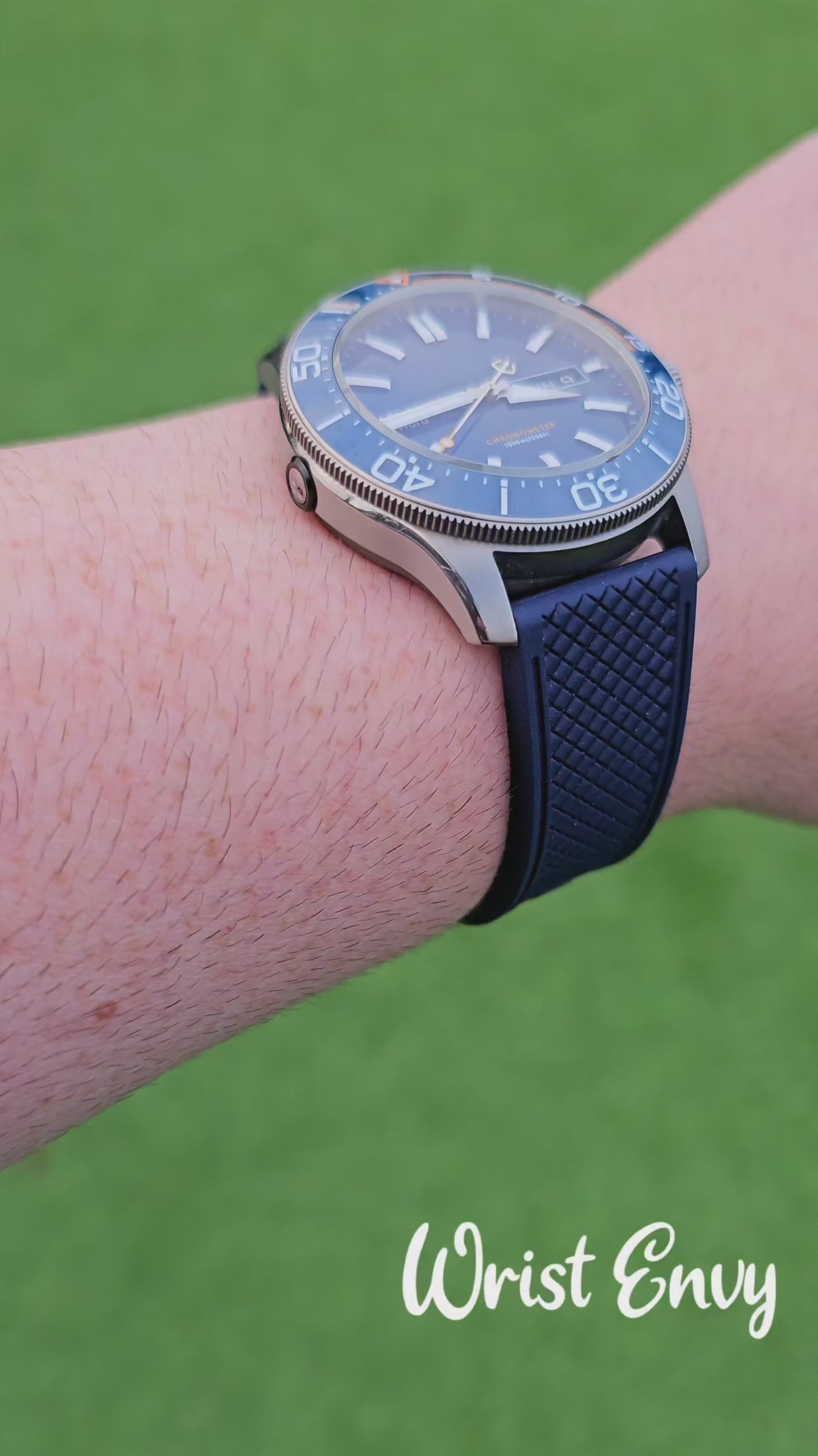 FKM Rubber Butterfly Deployment Watch Strap 20mm 22mm Navy Blue