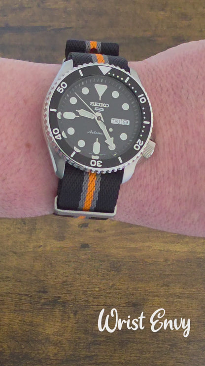 Aeris Flex Nylon Military Watch Strap Black Orange Grey 20mm 22mm