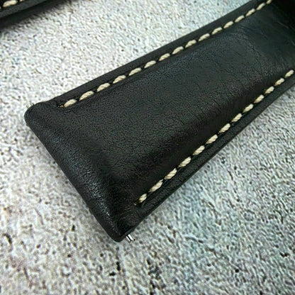 Regent Padded Handmade Italian Leather Watch Strap 18mm 19mm 20mm 21mm 22mm Black - Wrist Envy