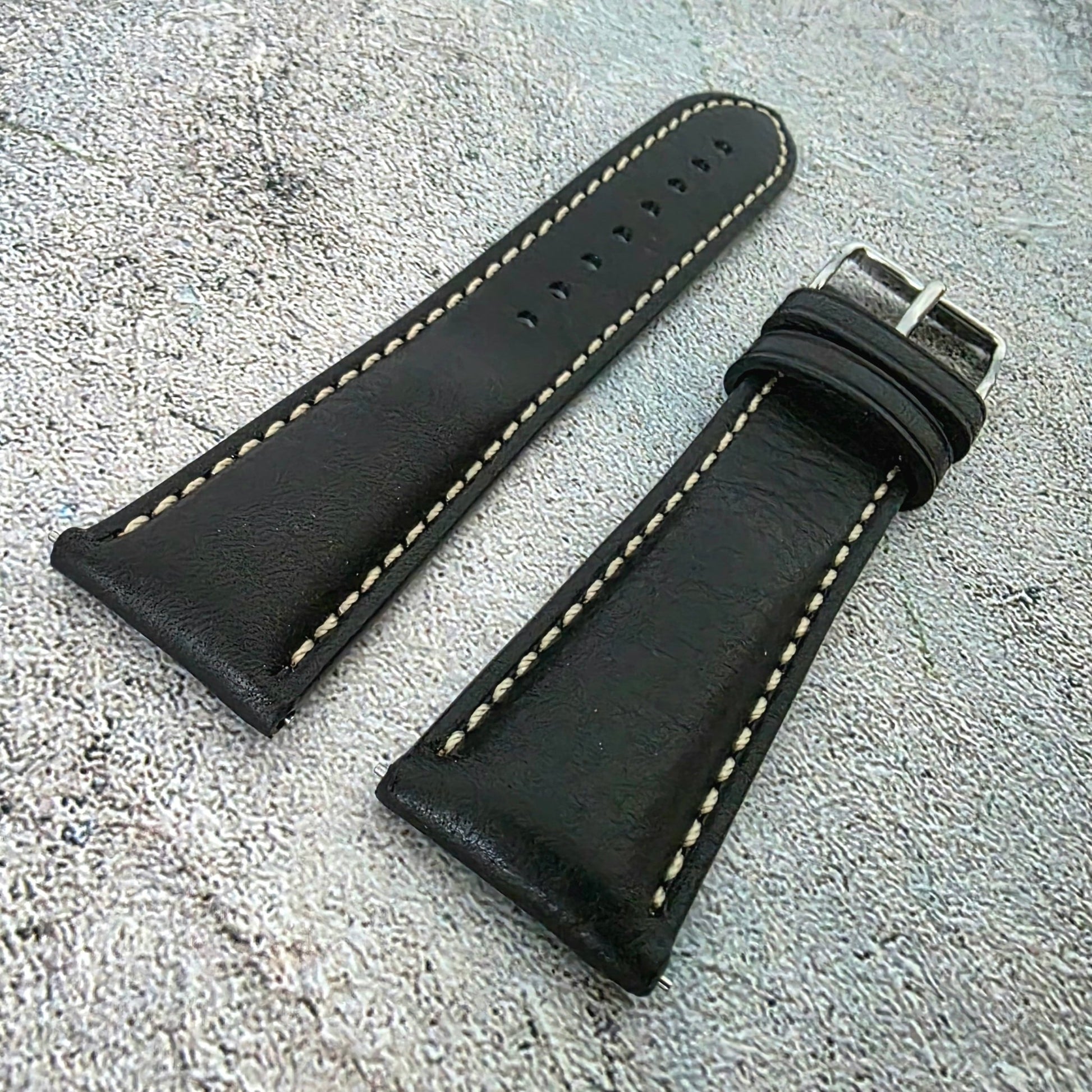 Regent Padded Handmade Italian Leather Watch Strap 18mm 19mm 20mm 21mm 22mm Black - Wrist Envy