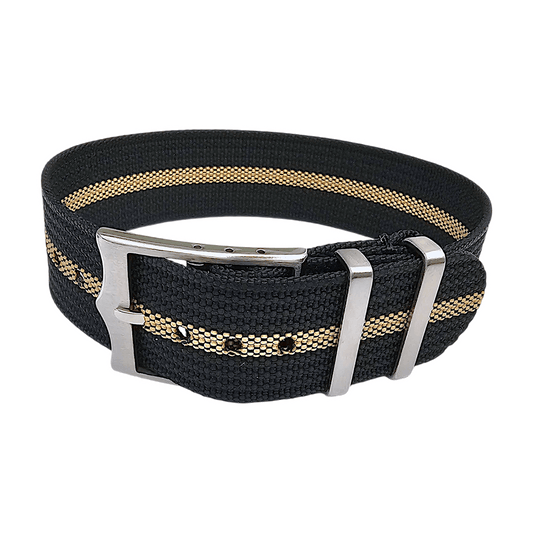 Ribbed NATO Tudor Style Buckle Premium Nylon Watch Strap Band 20mm 22mm Black Khaki Beige Stripe - Wrist Envy