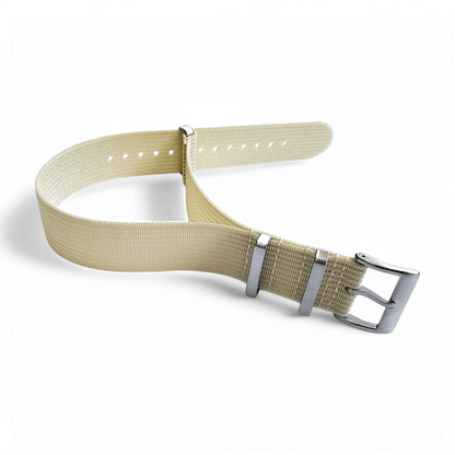 Ribbed Nylon One Piece Military Watch Strap 22mm Cream - Wrist Envy